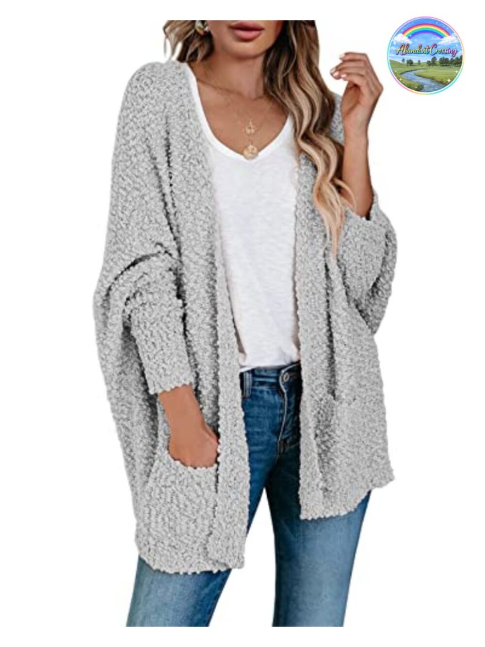 Womens Chunky Popcorn Knit Oversized Open Front Batwing Cardigan